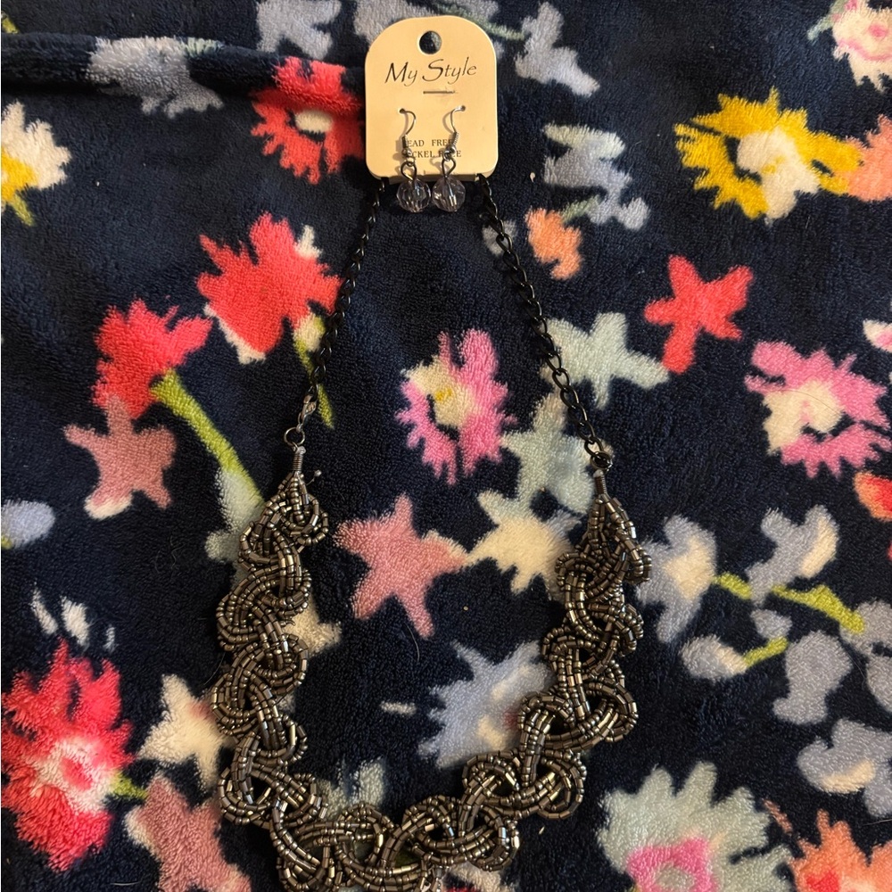 Black and Silver Necklace and Earring Set